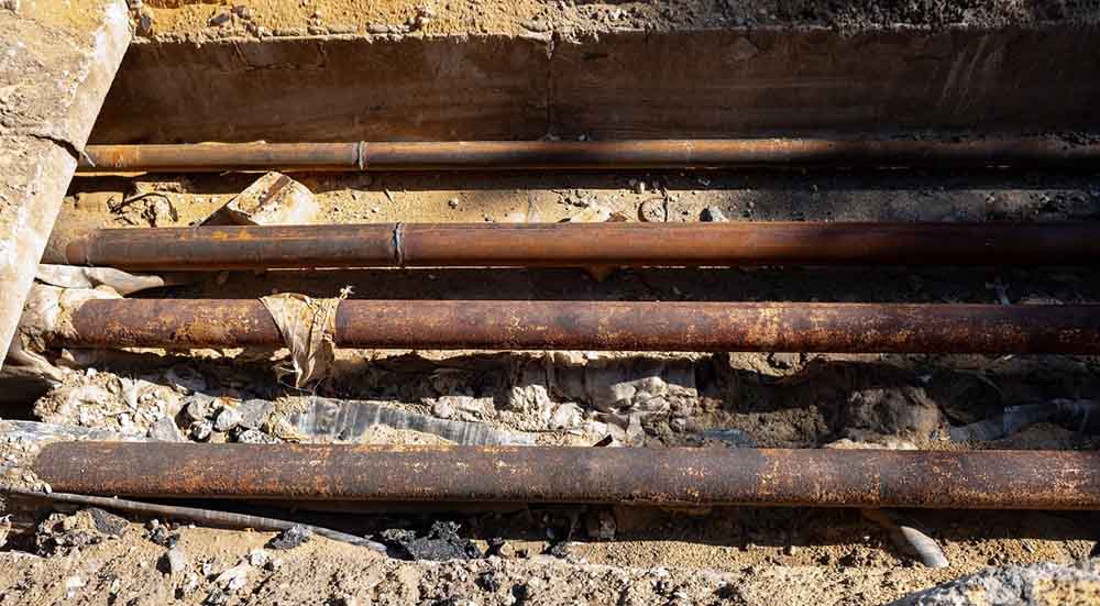 rusty, damaged pipe lines